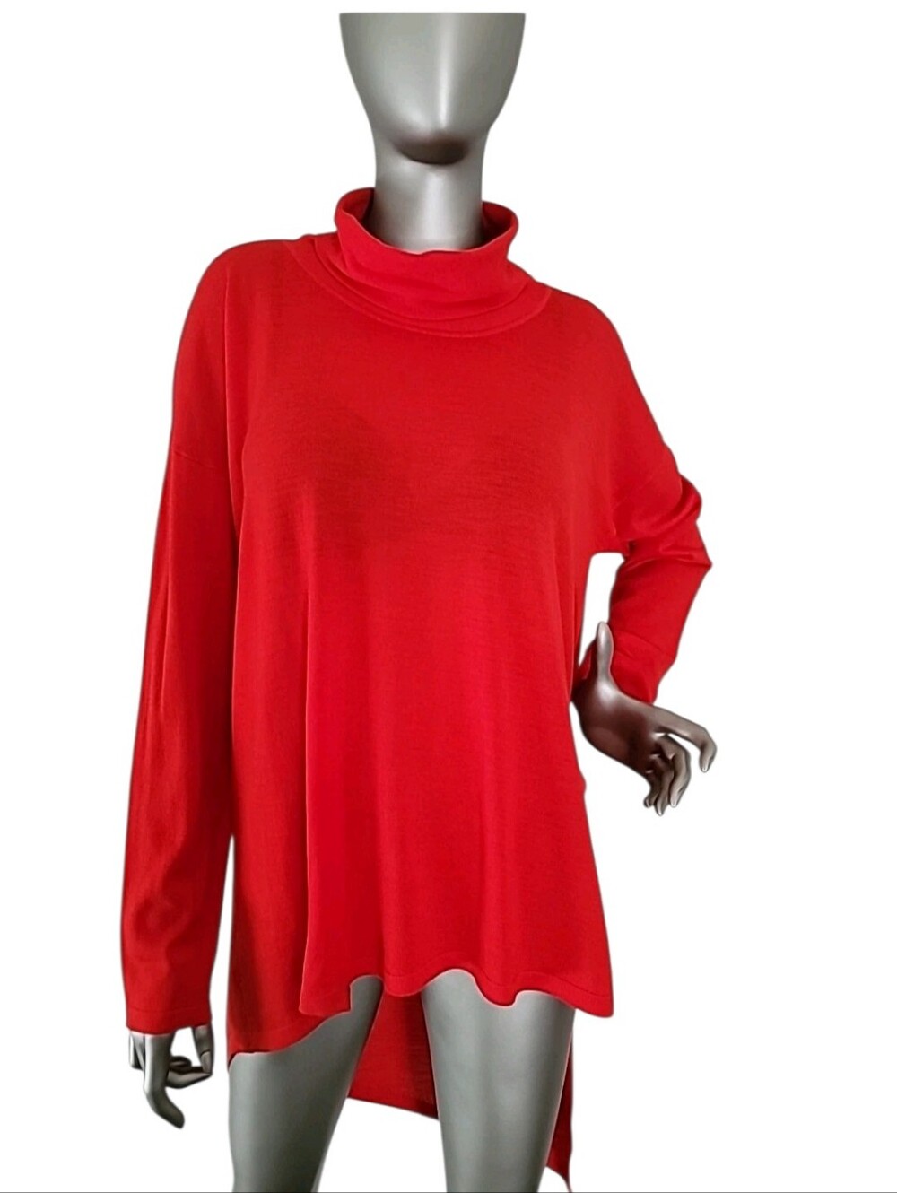 Eileen Fisher High Low 100%  Merino Wool Lava Cowl Neck Top Size Medium